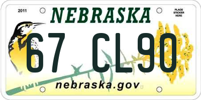 NE license plate 67CL90