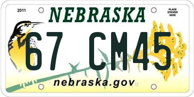 NE license plate 67CM45