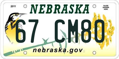 NE license plate 67CM80