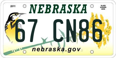 NE license plate 67CN86