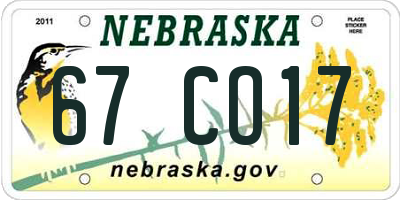 NE license plate 67CO17