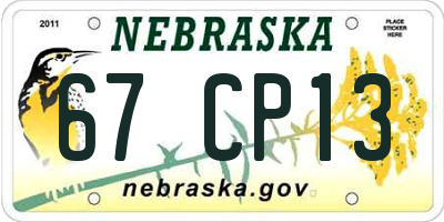 NE license plate 67CP13