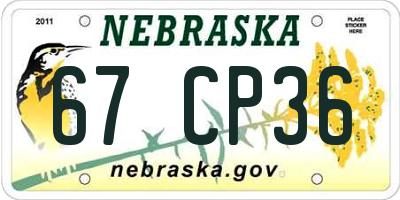 NE license plate 67CP36