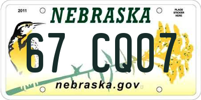 NE license plate 67CQ07