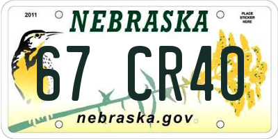 NE license plate 67CR40