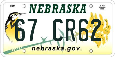 NE license plate 67CR62