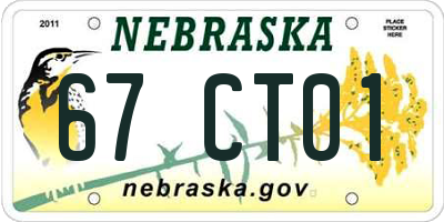 NE license plate 67CT01