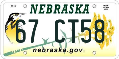 NE license plate 67CT58