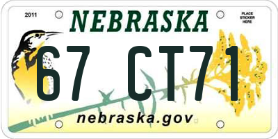 NE license plate 67CT71