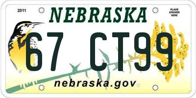 NE license plate 67CT99