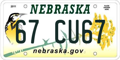 NE license plate 67CU67