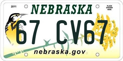 NE license plate 67CV67