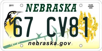 NE license plate 67CV81