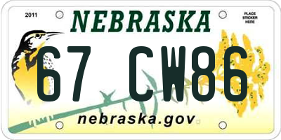 NE license plate 67CW86