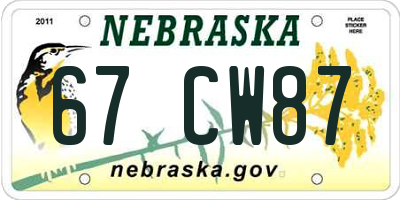 NE license plate 67CW87