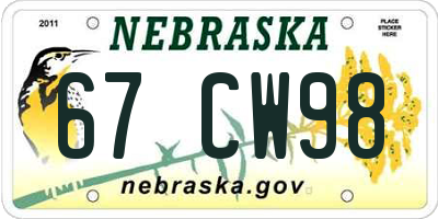 NE license plate 67CW98