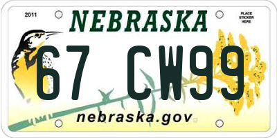 NE license plate 67CW99