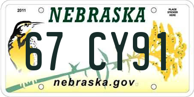 NE license plate 67CY91