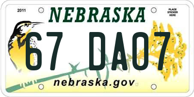 NE license plate 67DA07