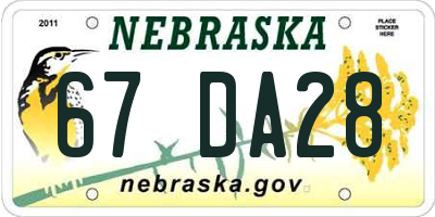 NE license plate 67DA28