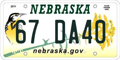 NE license plate 67DA40