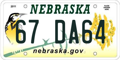 NE license plate 67DA64