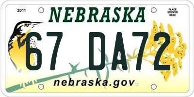 NE license plate 67DA72
