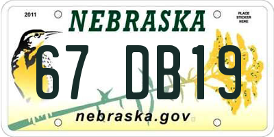 NE license plate 67DB19