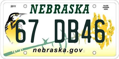 NE license plate 67DB46
