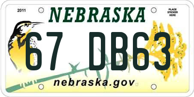 NE license plate 67DB63