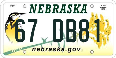 NE license plate 67DB81