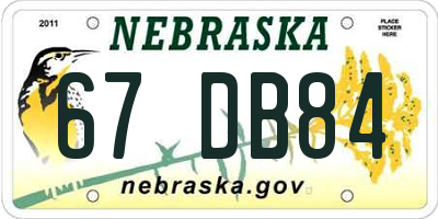 NE license plate 67DB84