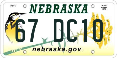NE license plate 67DC10