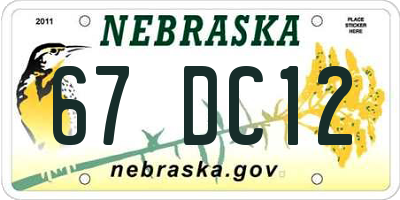 NE license plate 67DC12