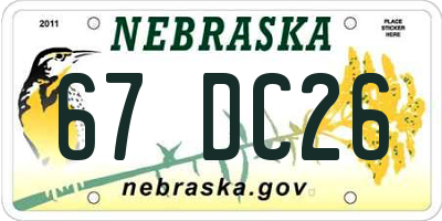 NE license plate 67DC26