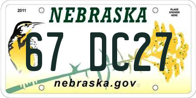 NE license plate 67DC27