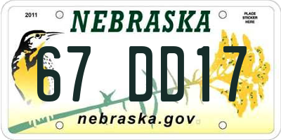 NE license plate 67DD17
