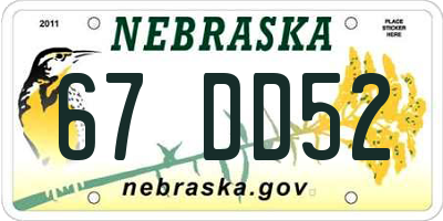 NE license plate 67DD52