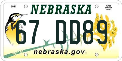 NE license plate 67DD89