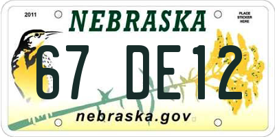 NE license plate 67DE12