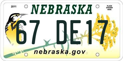 NE license plate 67DE17