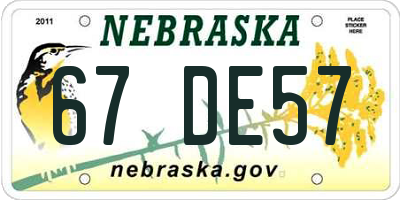 NE license plate 67DE57