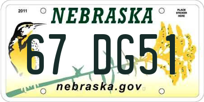 NE license plate 67DG51