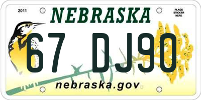 NE license plate 67DJ90