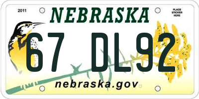 NE license plate 67DL92