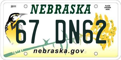 NE license plate 67DN62