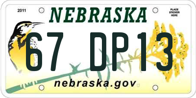 NE license plate 67DP13