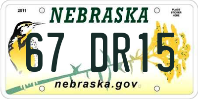 NE license plate 67DR15