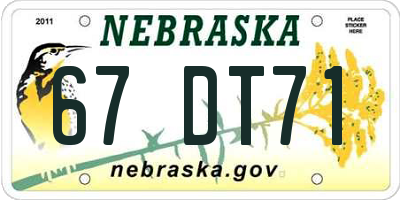 NE license plate 67DT71