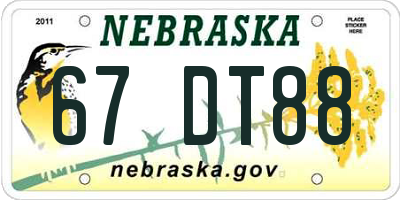 NE license plate 67DT88